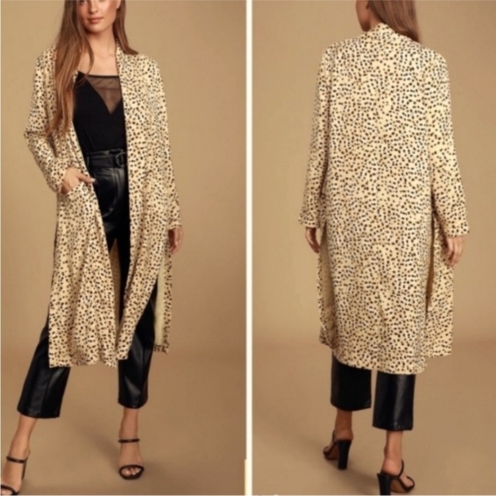Cupcakes And Cashmere Leopard Print Long Cardigan Jacket Tan Fall Duster Small